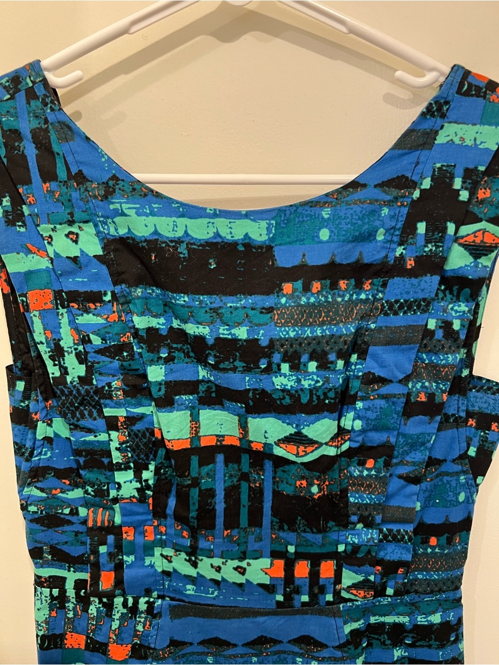 Blue Dress Knee High Shift with cool blue abstract pattern